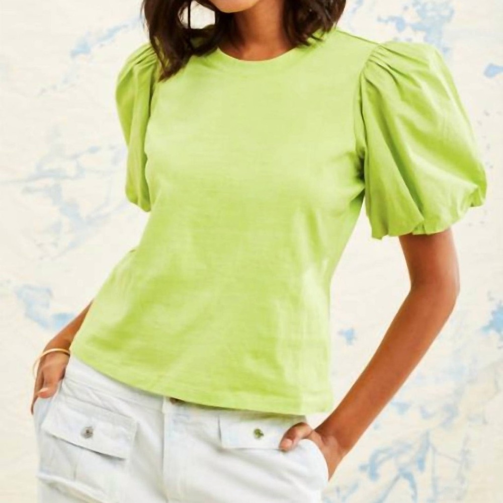 LOVE THE LABEL Lali Tee Shirt Puff Sleeve In Lime Size Small - Picture 1 of 7